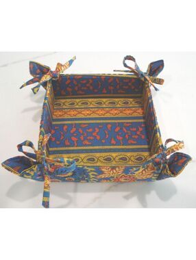 French Provencal Blue, Yellow and Orange Floral & Paisley Print Breadbasket